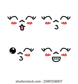 Hand drawn collection of flat kawaii face graphic