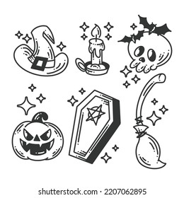 Hand drawn collection of halloween icon