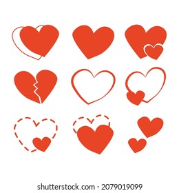 Hand drawn collection of heart in doodle style illustration set