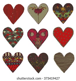 hand drawn collection of hearts vector illustration