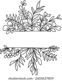 Hand Drawn Collection Of Herbal Leaf Floral Art Doodle Vector Illustration 