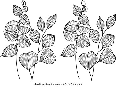 Hand Drawn Collection Of Herbal Leaf Floral Art Doodle Vector Illustration 
