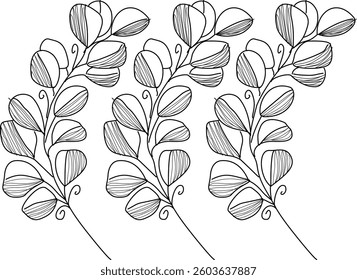 Hand Drawn Collection Of Herbal Leaf Floral Art Doodle Vector Illustration 