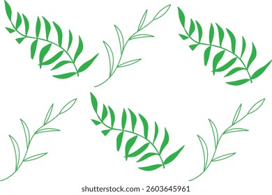 Hand Drawn Collection Of Herbal Leaf Floral Art Doodle Vector Illustration 