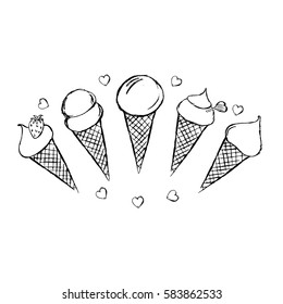 Hand drawn collection of ice cream. Vector illustration.