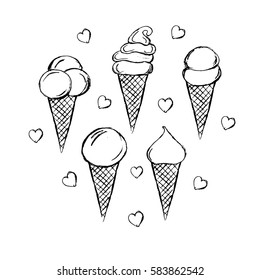 Hand drawn collection of ice cream. Vector illustration.