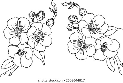 Hand Drawn Collection Of Leaf And Flower Art Doodle Vector Illustration 
