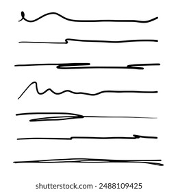 Colección dibujada a mano de líneas dibujadas a mano, líneas de pincel, trazos de pincel, subrayado en estilo de línea de garabato abstracto, en Ilustración vectorial