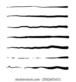 Colección dibujada a mano de líneas dibujadas a mano, líneas de pincel, trazos de pincel, subrayado en estilo de línea de doodle abstracto, en Ilustración vectorial