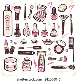 Hand Drawn Collection Of Make Up And Cosmetics Illustration