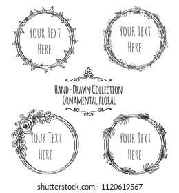 hand drawn collection ornamental floral round