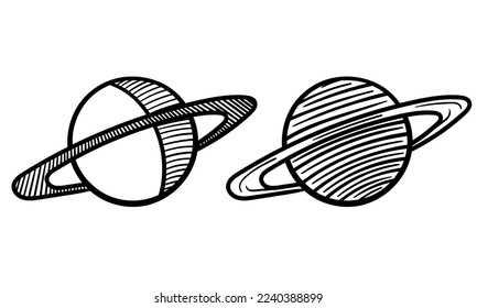 hand drawn collection of planet saturn on white background