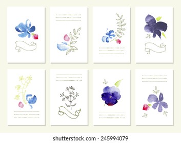Hand drawn collection of romantic floral invitations. 8 gentle cards. Wedding, marriage, bridal, birthday, Valentine's day. Isolated.