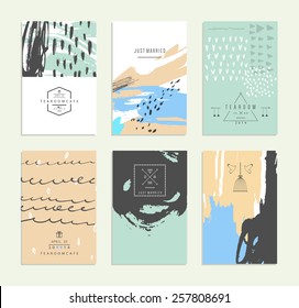 Hand drawn collection of romantic invitations. Wedding, marriage, bridal, birthday, Valentine's day. Isolated. Vector
