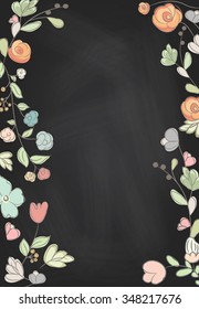 Hand drawn collection of romantic invitations on chalkboard background. Wedding, marriage, bridal, birthday, Valentine's day. Vector illustration