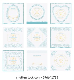 Hand drawn collection of romantic invitations. Wedding, Valentine's day, marriage, bridal, birthday, Isolated. Vector.