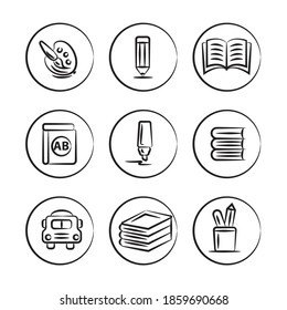 Hand drawn collection of school educational items