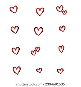 Conjunto de colección dibujado a mano de 12 corazones aislados en fondo blanco,ilustración vectorial eps10 