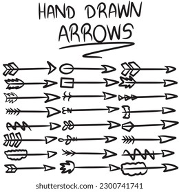 Hand drawn collection set of arrows isolated on white background,vector illustration eps10