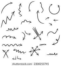 Conjunto de colección dibujado a mano de flechas de doodle aisladas en fondo blanco,ilustración vectorial eps10 