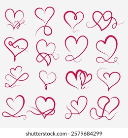 Hand drawn a collection set of of doodle love line elements isolated on white background illustration.