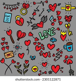 Hand drawn collection set of love doodles,vector illustration eps10