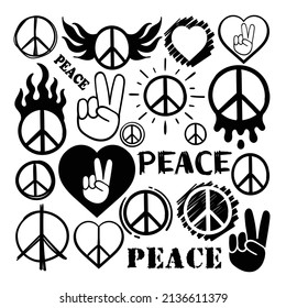 Hand drawn collection set peace symbol scribble doodle Premium Vector