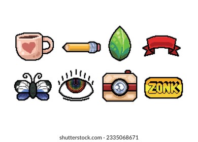hand drawn collection set in pixel art style