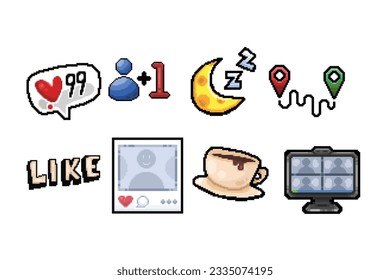 hand drawn collection set in pixel art style