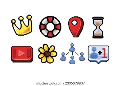 conjunto de colecciones dibujadas a mano en el estilo de arte de píxeles