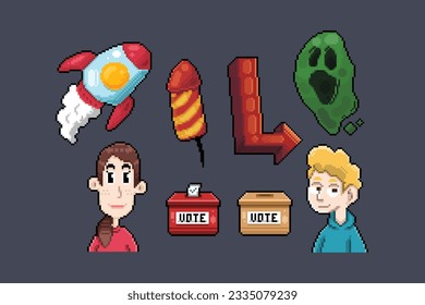 hand drawn collection set in pixel art style