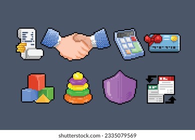 hand drawn collection set in pixel art style