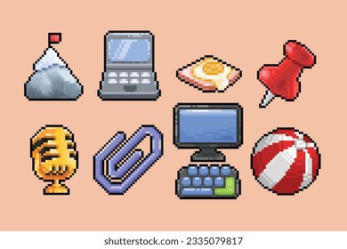 hand drawn collection set in pixel art style