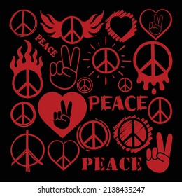 Hand drawn collection set red peace symbol scribble doodle Premium Vector