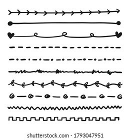 Handgezeichnete Kollektion mit Unterstreichung. Doodle-Line-Design - Elemente, Rahmen, Schreiber, Striche.Marker strokes - künstlerische Pinsel