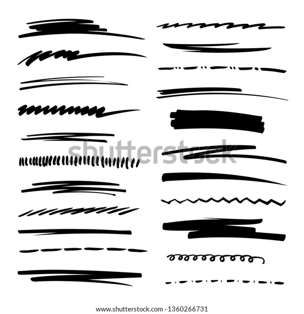 Hand drawn collection set of\
underline strokes in marker brush doodle style. Grunge\
brushes.
