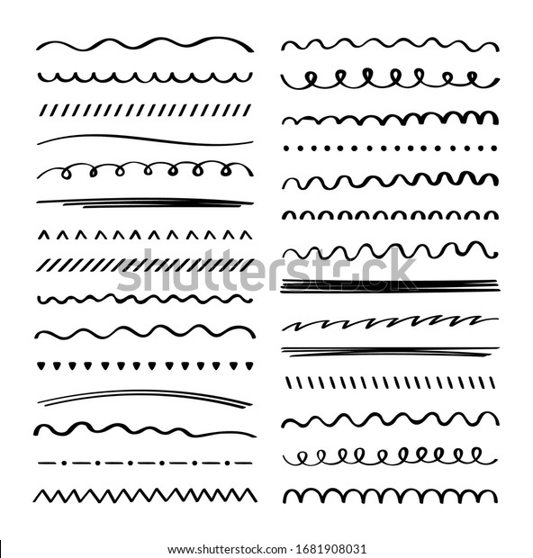 Hand drawn collection set of underline strokes in\
marker brush doodle style. Doodle design elements. Vector graphic\
design.