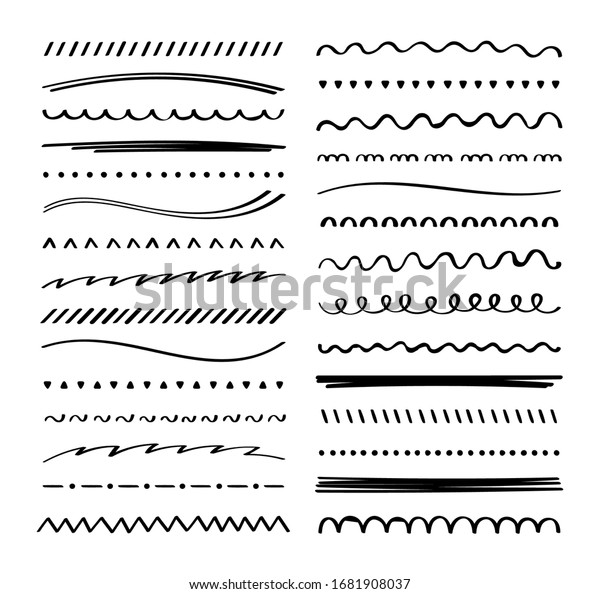Hand drawn collection set of underline strokes in\
marker brush doodle style. Doodle design elements. Vector graphic\
design.