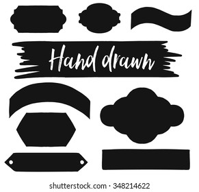 Hand drawn collection of shapes, ribbons and banners. Custom decorations for your design.