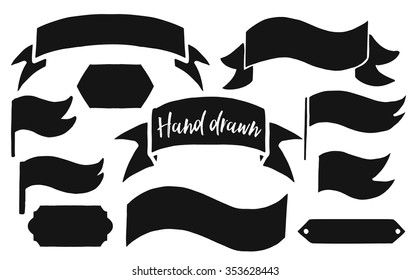 Hand drawn collection of shapes, ribbons and banners. Custom decorations for your design.