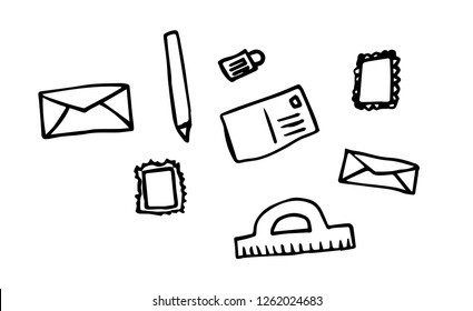 Hand drawn collection of stationery elements