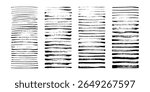 Hand drawn collection of thin abstract ink lines and brush strokes. Grunge set of graphic illustrations for banner template, various design projects. Vector elements isolated on white background.