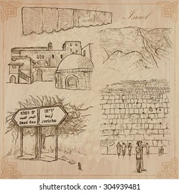 An hand drawn collection, Travel - ISRAEL. Description, Vector freehand sketches. Editable in layers and groups. Background is isolated. (Things, buildings, etc. are named inside the file.