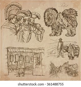 An hand drawn collection, Travel, TIBET, Pictures of Life. Description - Vectors, freehand sketching. Editable in layers and groups. Background is isolated. All things are named inside the vector pack