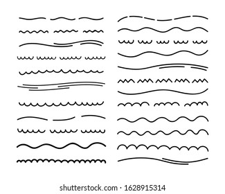 Hand drawn collection of underline strokes in marker brush doodle style. Various Shapes. Vector graphic design.