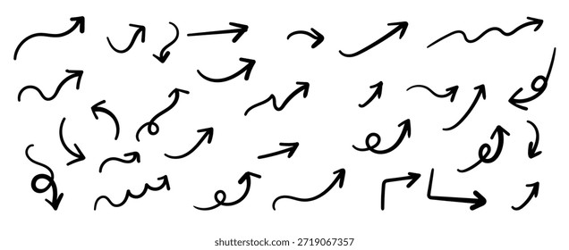 Coleção desenhada à mão de várias setas doodle para elementos de design e interface do usuário