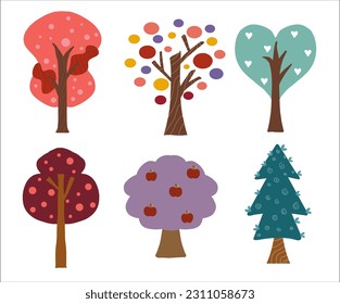 colección a mano de varios árboles, verano