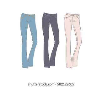 Hand Drawn Collection Womens Jeans Sketch Stock Vector (Royalty Free ...