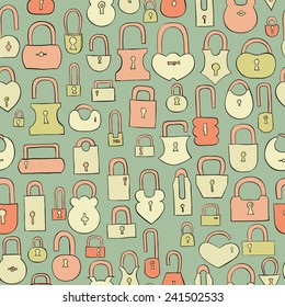 hand drawn coloful locks seamless pattern