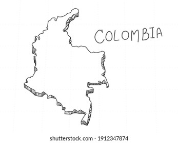 Hand Drawn of Colombia 3D Map on White Background.